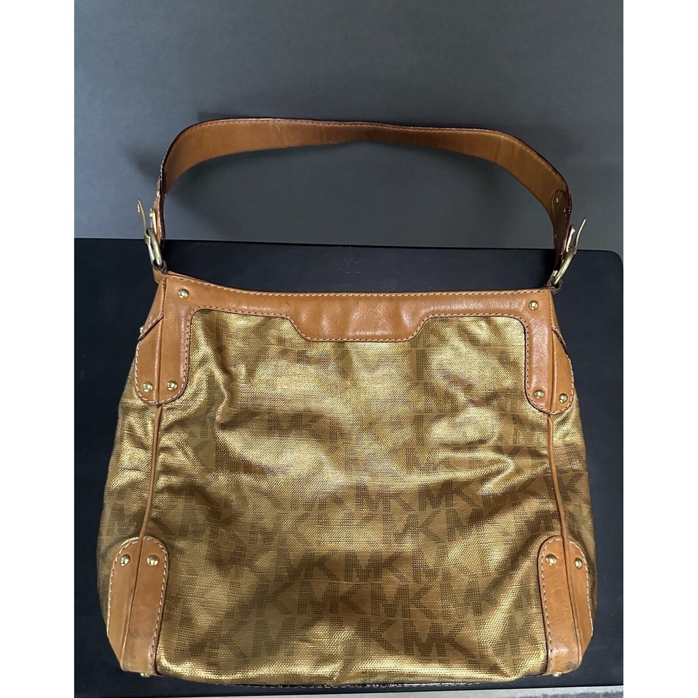 Y2K Michael Kors Gold MK signature logo hobo shoulder bag purse studs Rare - Picture 7 of 16